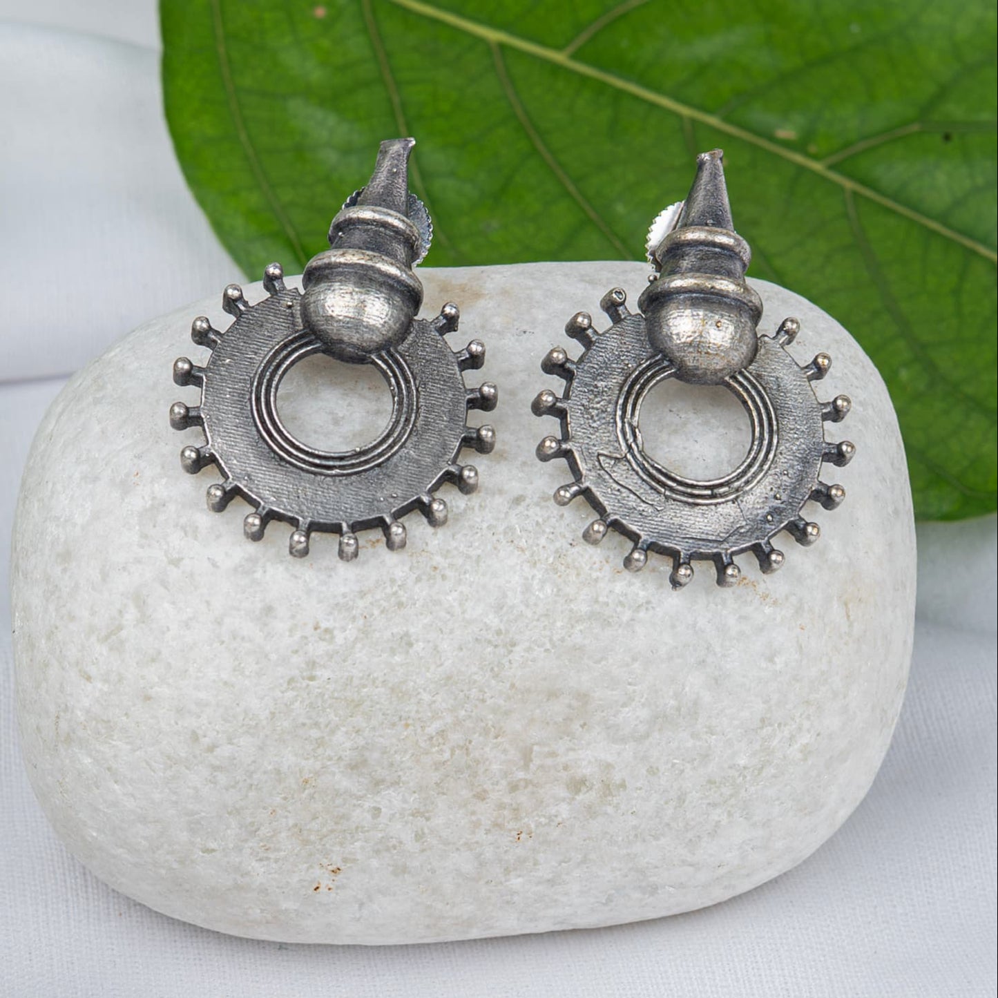 Silver Look-Alike Hoop Earring with Sun Disc