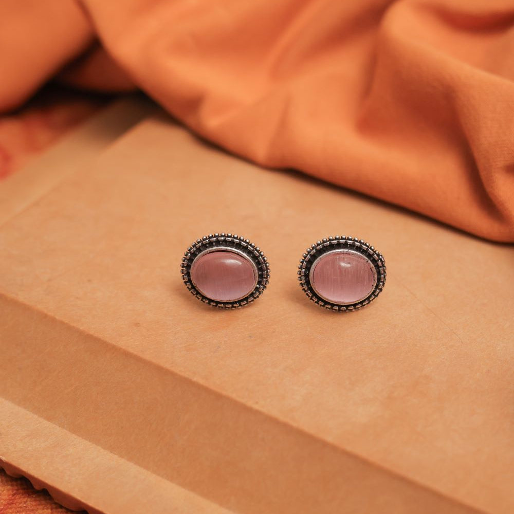 Oxidise Silver Oval Multicolor Gem Stud Earrings (Pack Of 12)