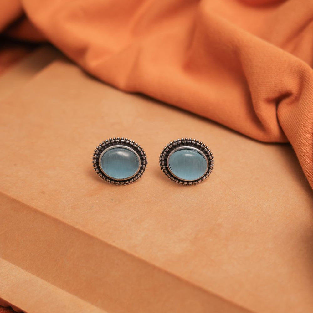 Oxidise Silver Oval Multicolor Gem Stud Earrings (Pack Of 12)