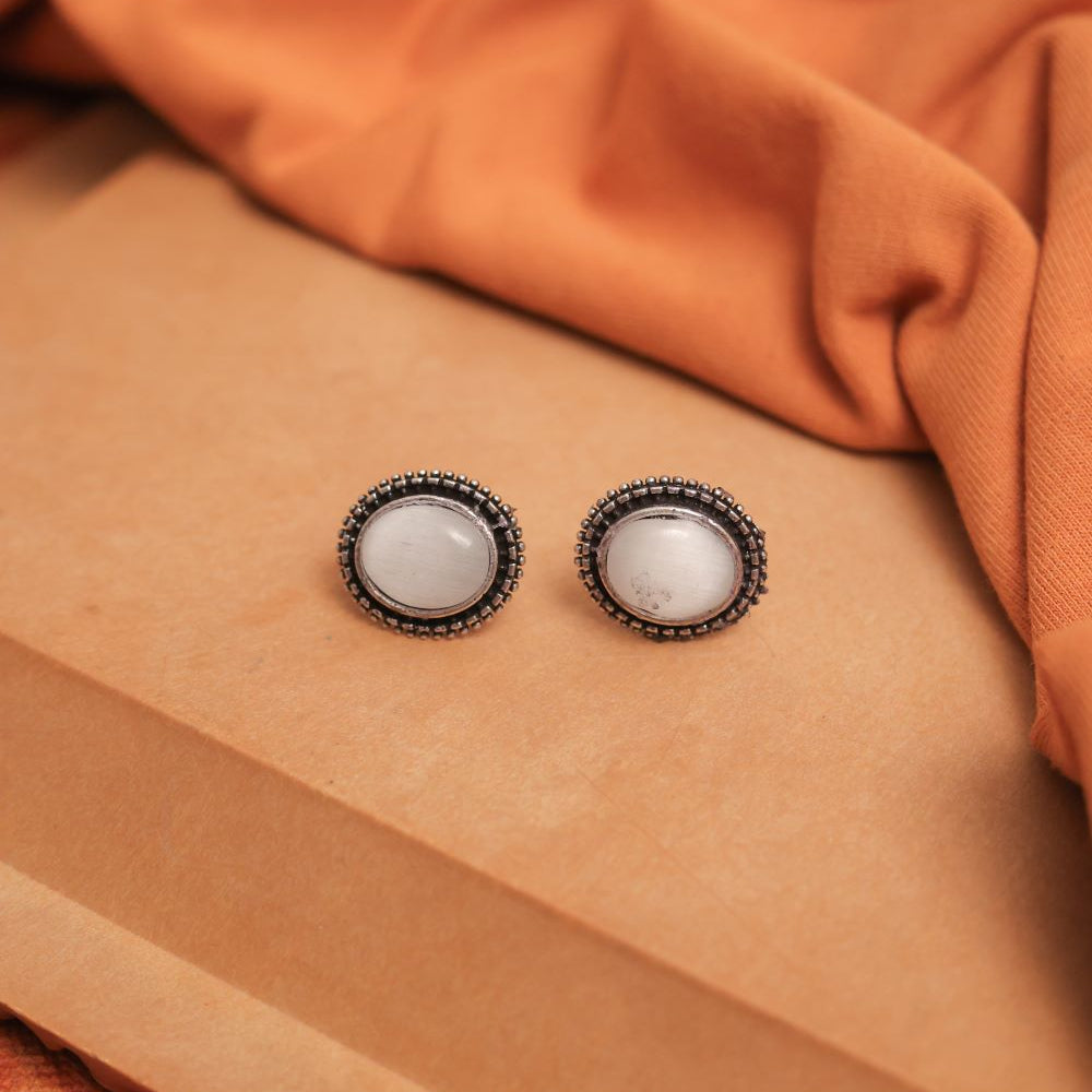 Oxidise Silver Oval Multicolor Gem Stud Earrings (Pack Of 12)