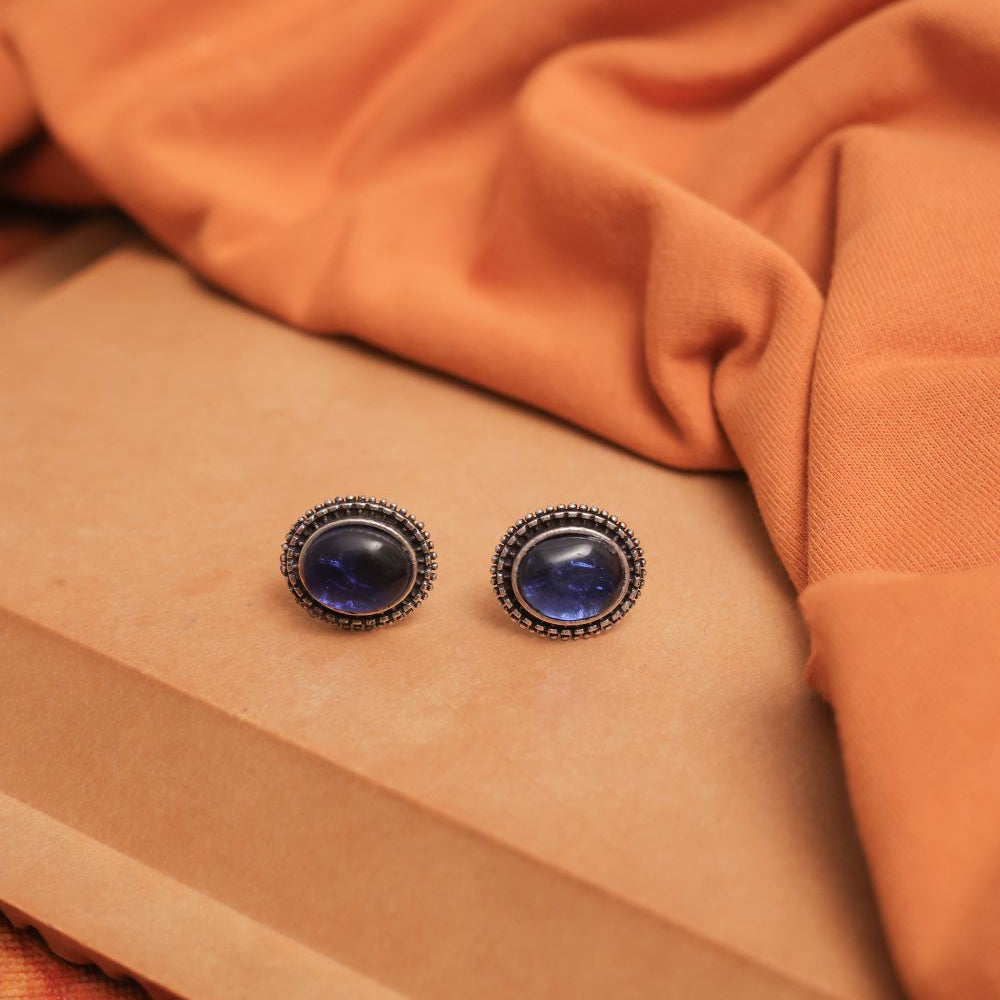Oxidise Silver Oval Multicolor Gem Stud Earrings (Pack Of 12)