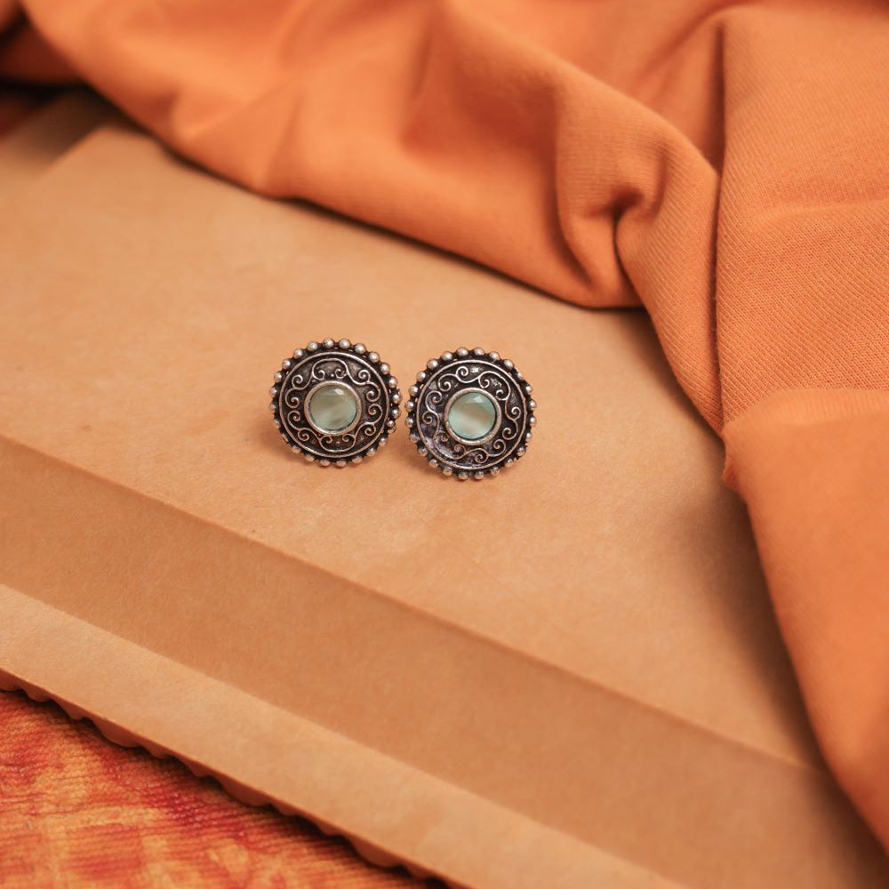 Oxodise Earrings with Filigree Spirals & Multicolor Cabochons (Pack Of 12)