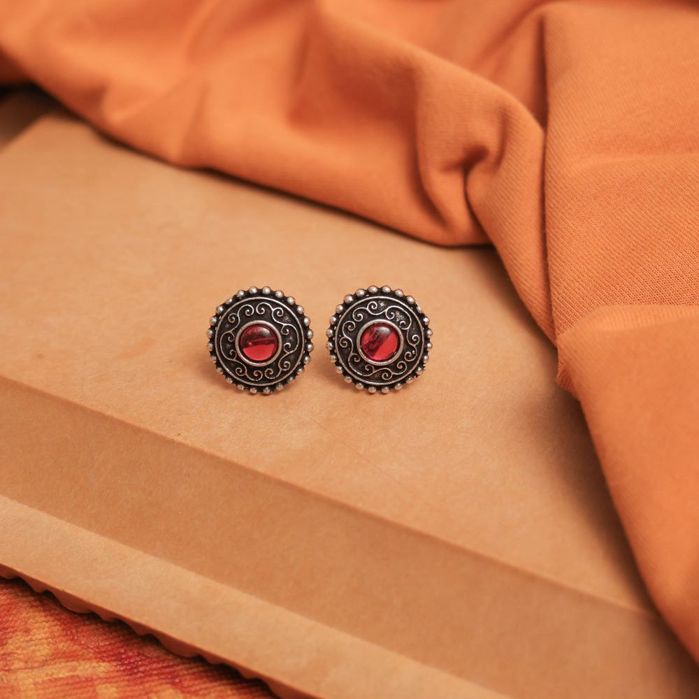 Oxodise Earrings with Filigree Spirals & Multicolor Cabochons (Pack Of 12)
