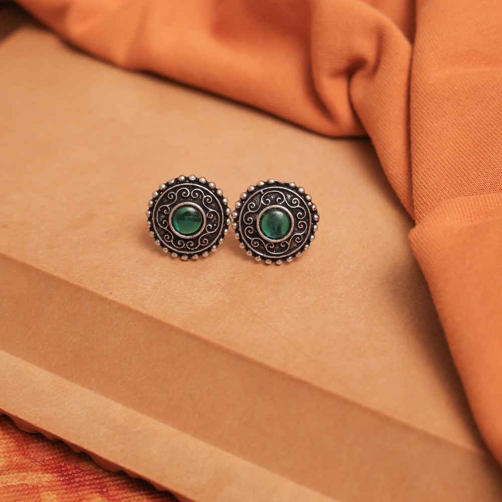 Oxodise Earrings with Filigree Spirals & Multicolor Cabochons (Pack Of 12)