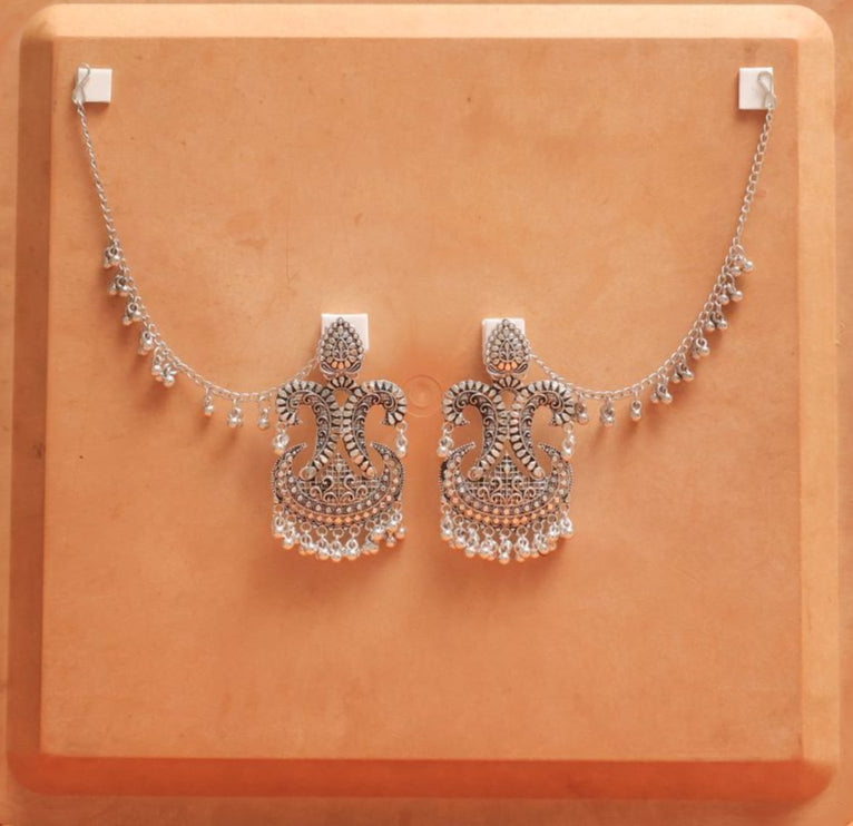 Oxodise Earrings with Ornate Design & Dangling Beads