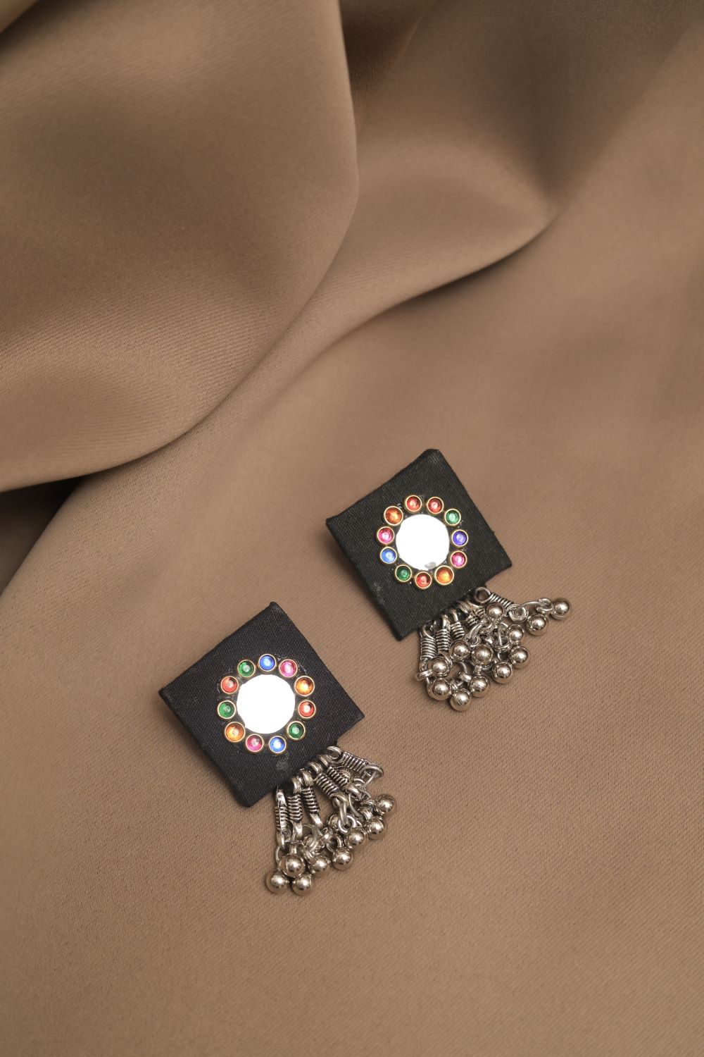 Oxodise Fabric Mirror Kodi Necklace with Multicolor Cabochons