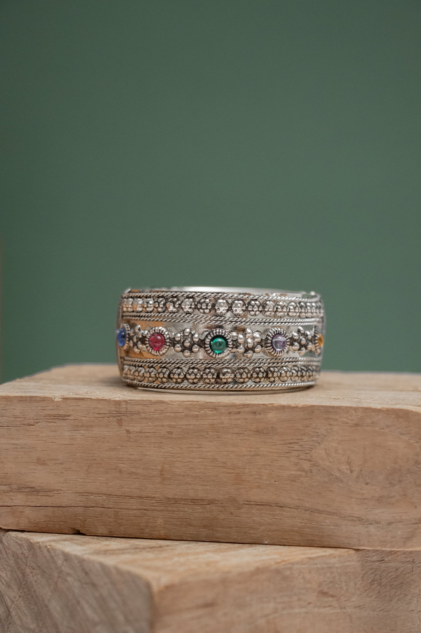 Oxodise Floral Kada with Multicolor Gem-Stones (2 Sizes)