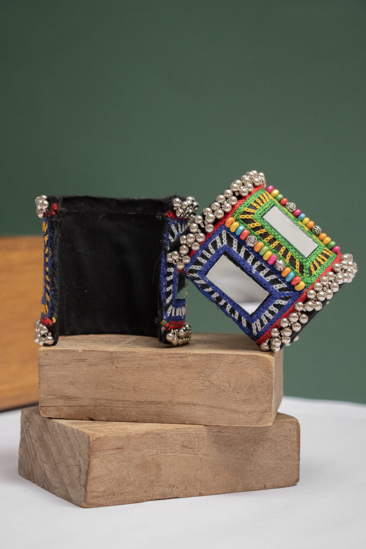 Adjustable Fabric Mirror Multicolor Kada with Dangling Beads