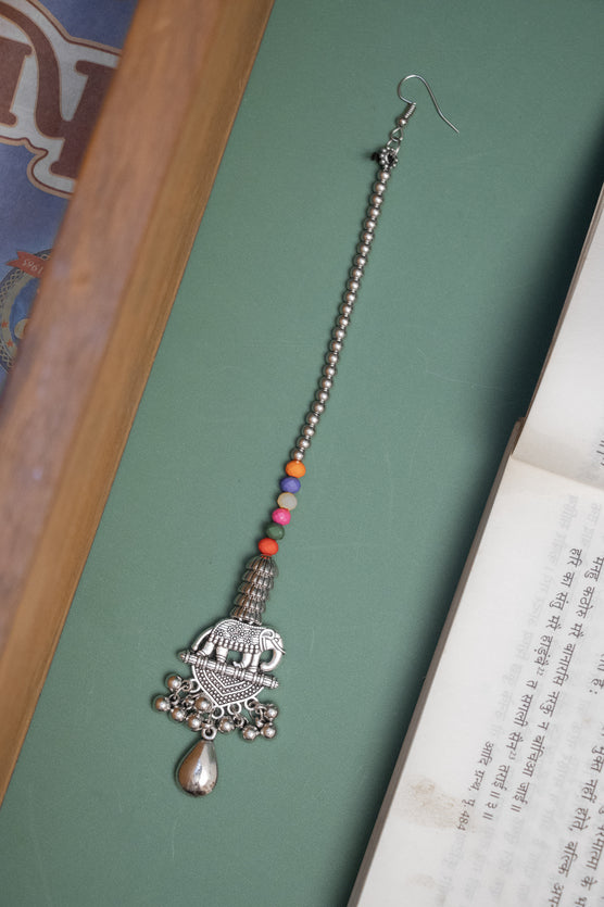 Oxodise Elephant Motif Tika with Multicolor Beads Chain