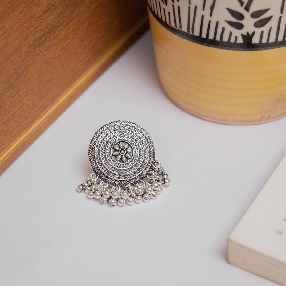 Oxodise Mandala Design Ring with Dangling Beads