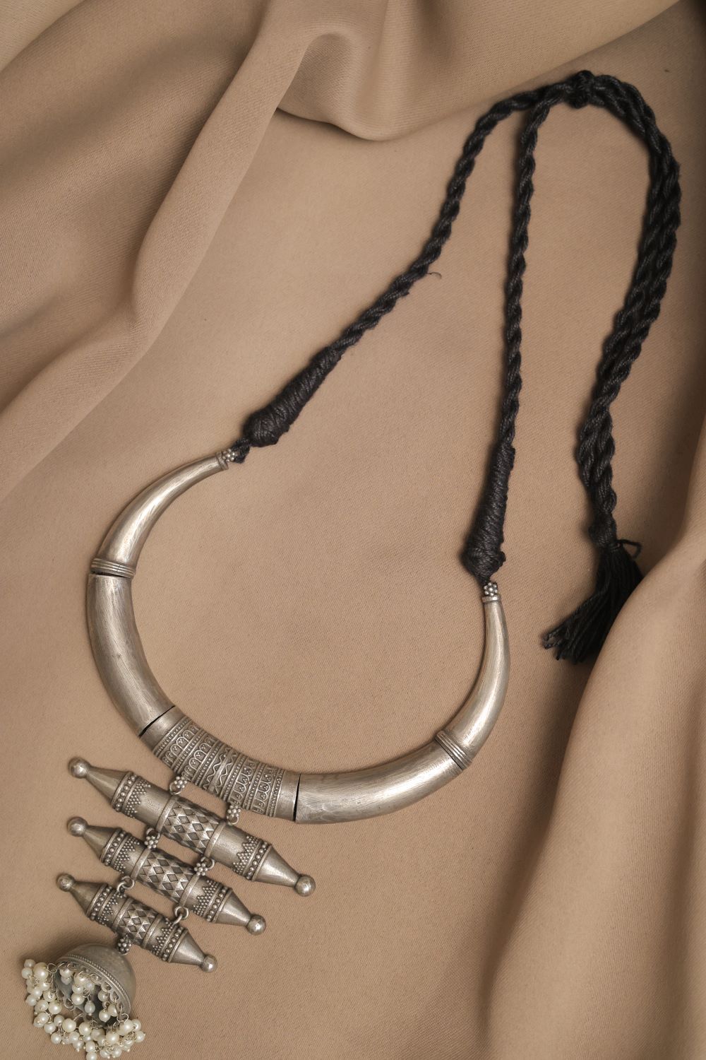 Silver Look-Alike Trio Tassel Elegance Choker