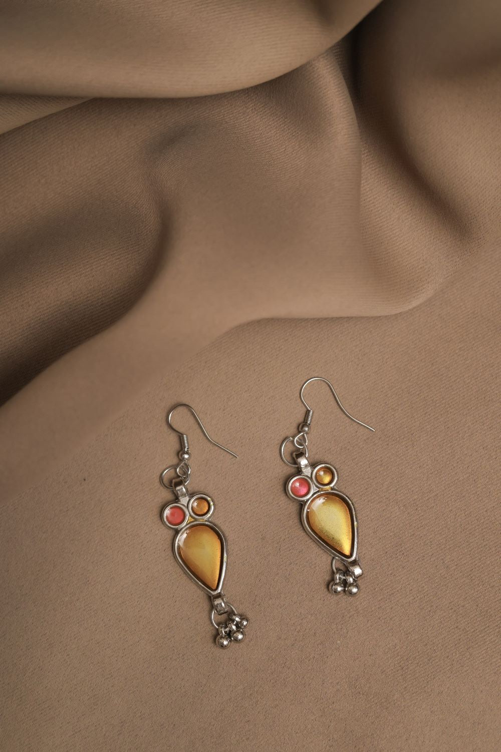 Oxodise Meena Necklace with Multicolor Cabochons Tear Drops