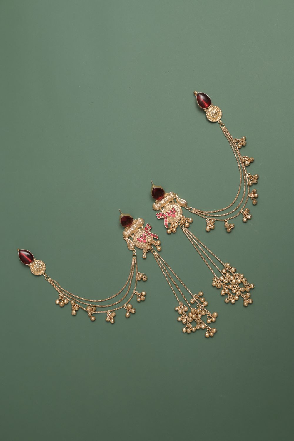 Silver Look-Alike Earring with Cabochons & Hanging Beads