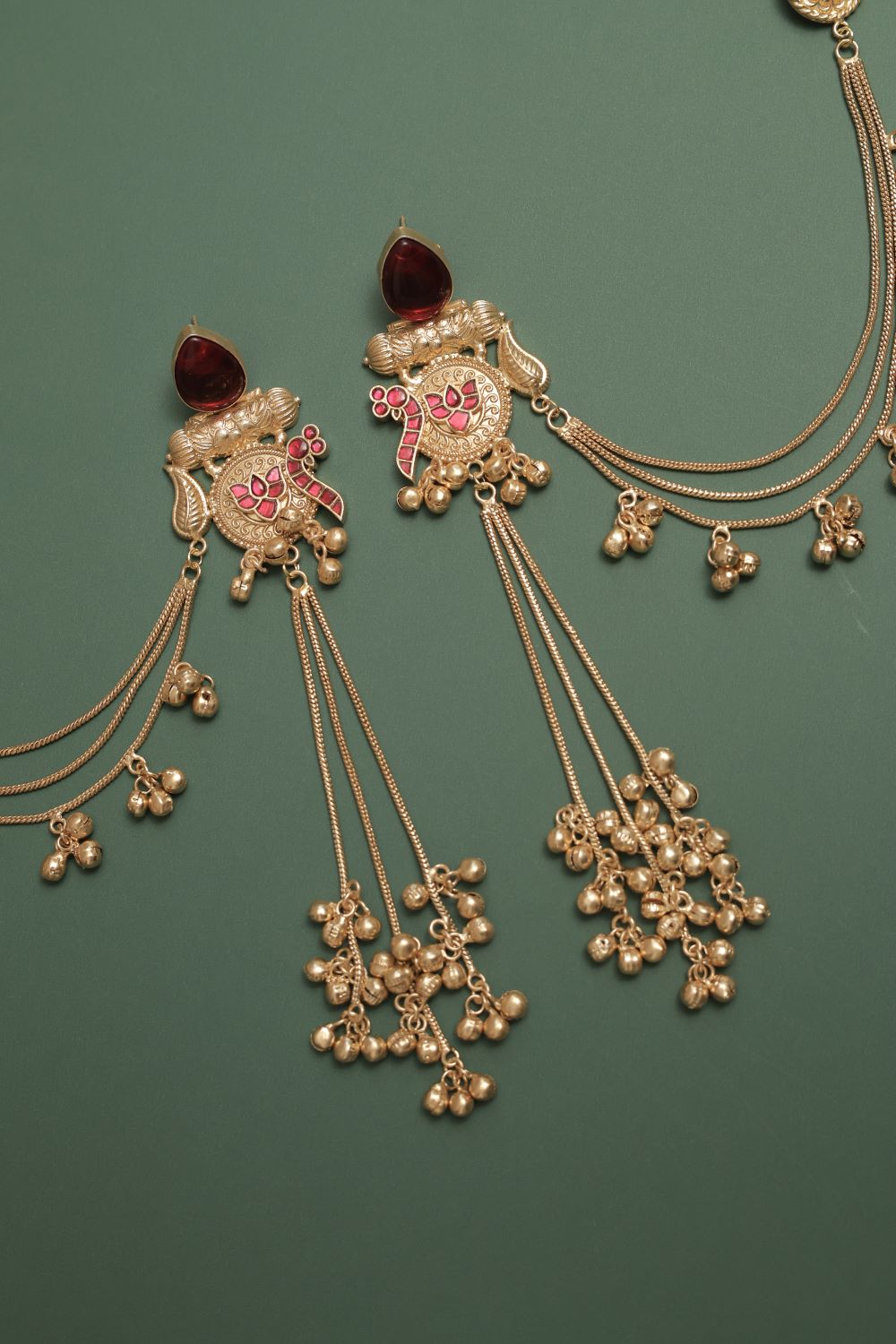 Silver Look-Alike Earring with Cabochons & Hanging Beads
