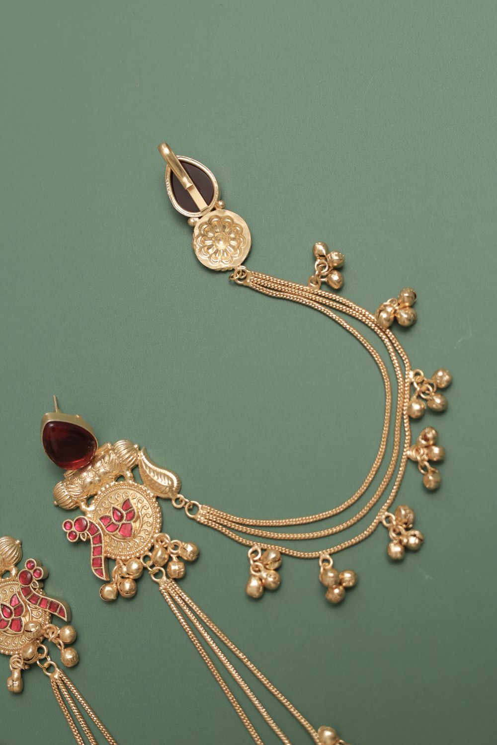 Silver Look-Alike Earring with Cabochons & Hanging Beads