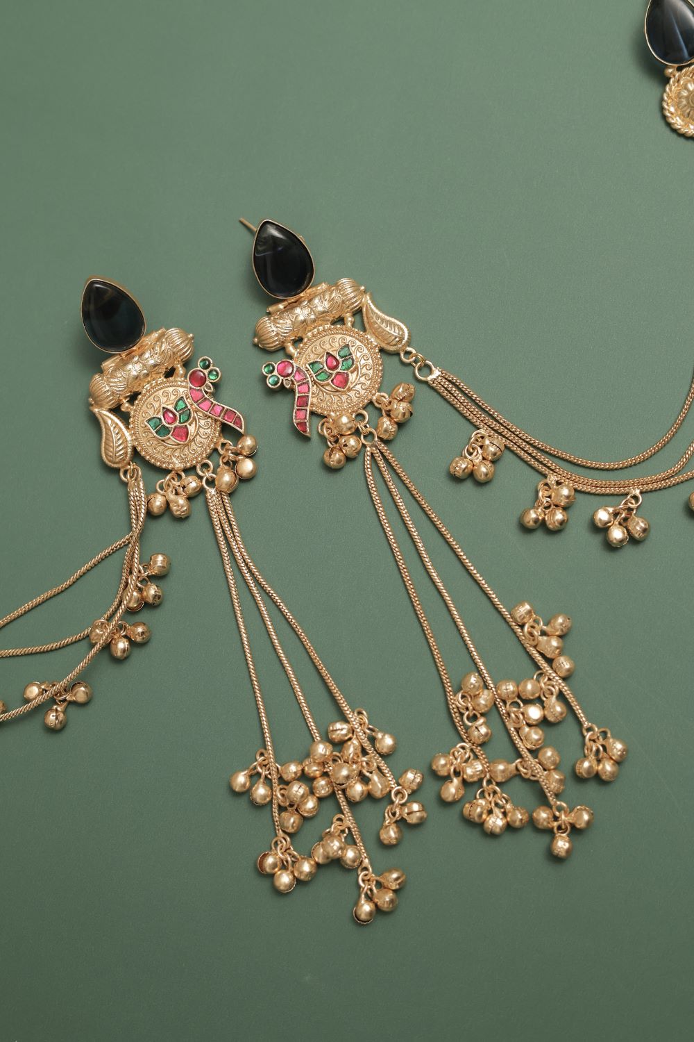 Silver Look-Alike Earring with Cabochons & Hanging Beads