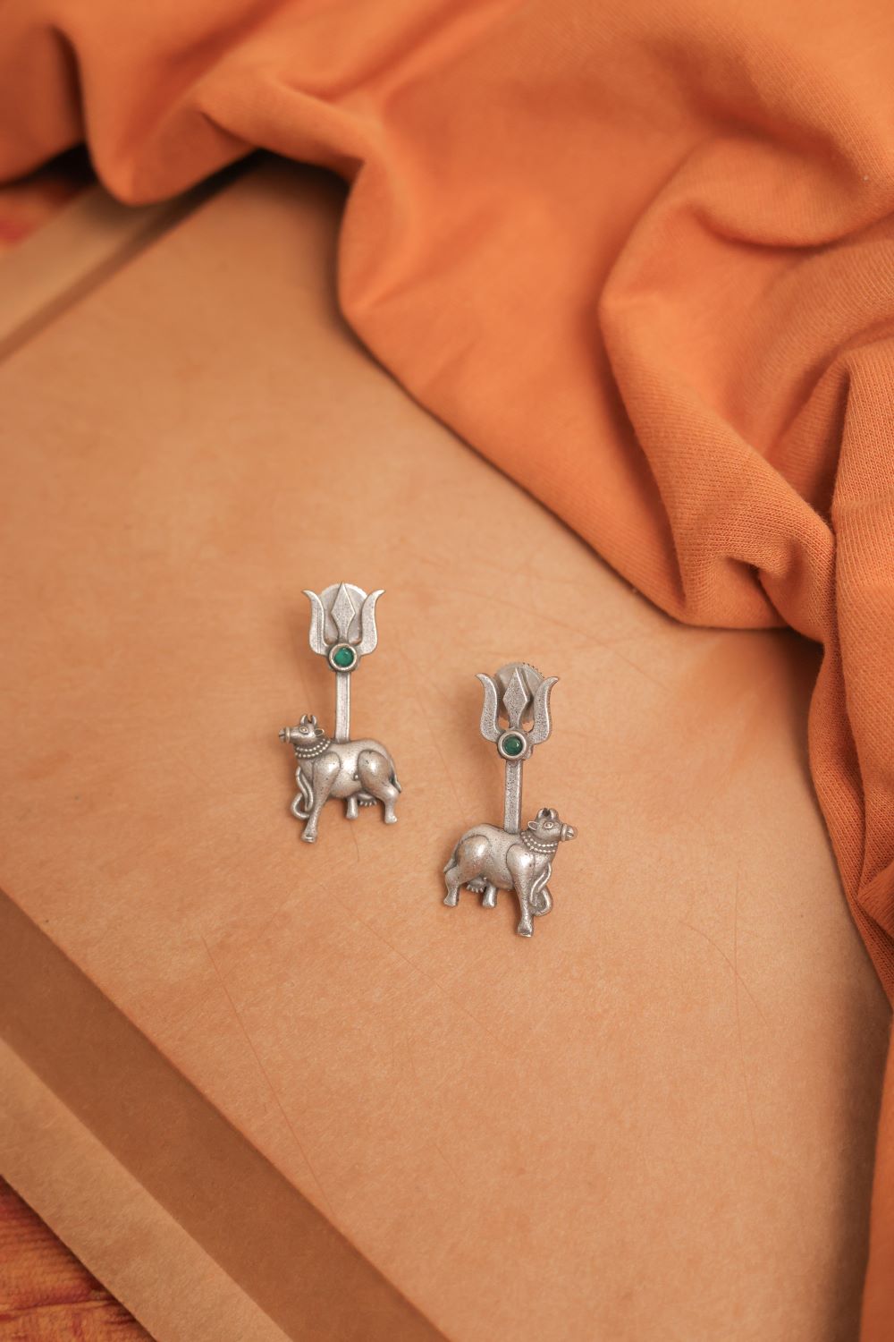 Multicolor Silver Look-Alike Trishul Nandi Earring