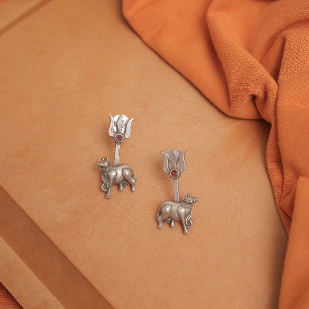 Multicolor Silver Look-Alike Trishul Nandi Earring