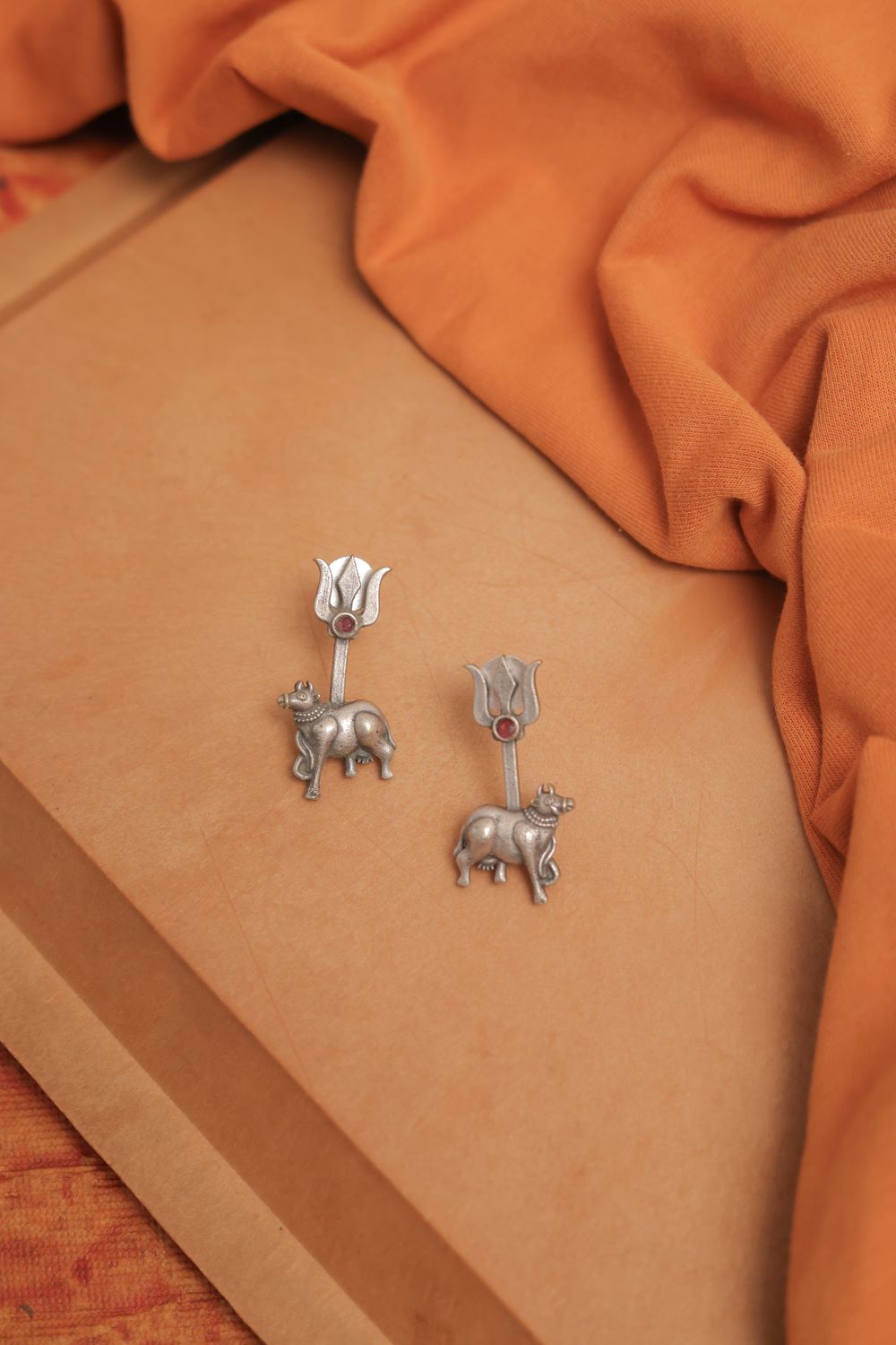 Multicolor Silver Look-Alike Trishul Nandi Earring