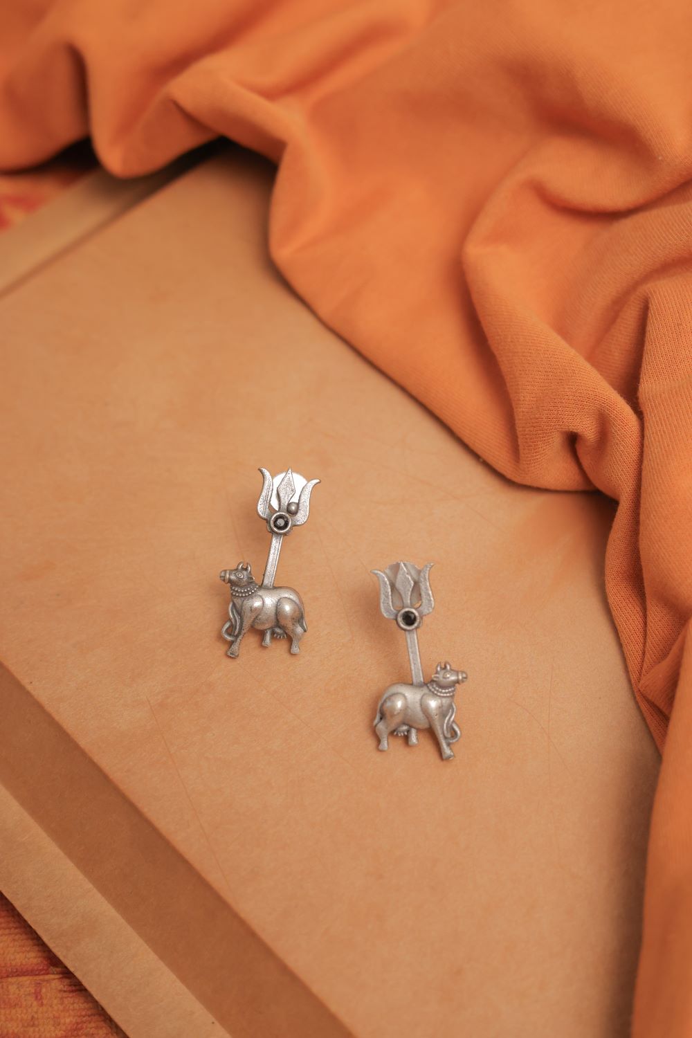 Multicolor Silver Look-Alike Trishul Nandi Earring