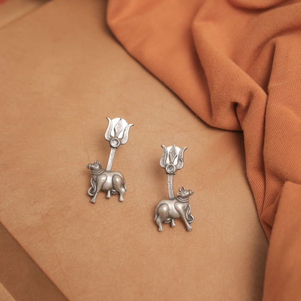 Multicolor Silver Look-Alike Trishul Nandi Earring
