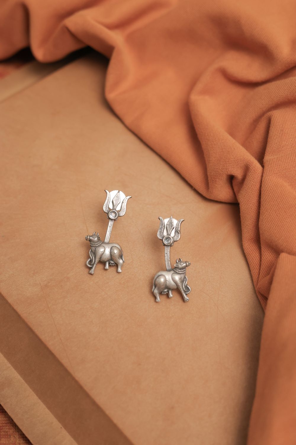 Multicolor Silver Look-Alike Trishul Nandi Earring