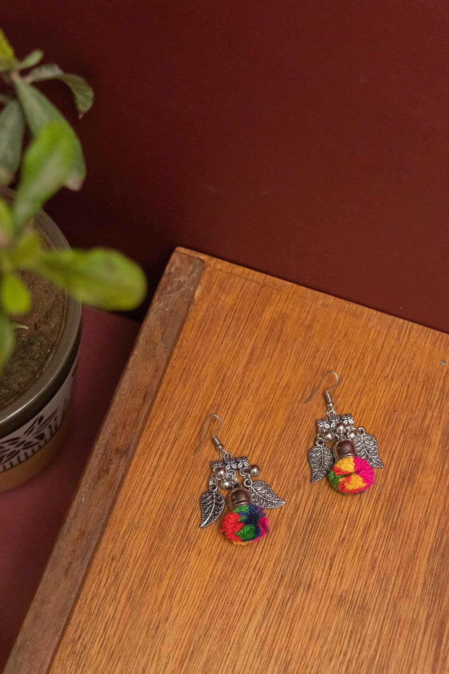 Oxodise Double-Layer Pom Poms with Round Charm Necklace