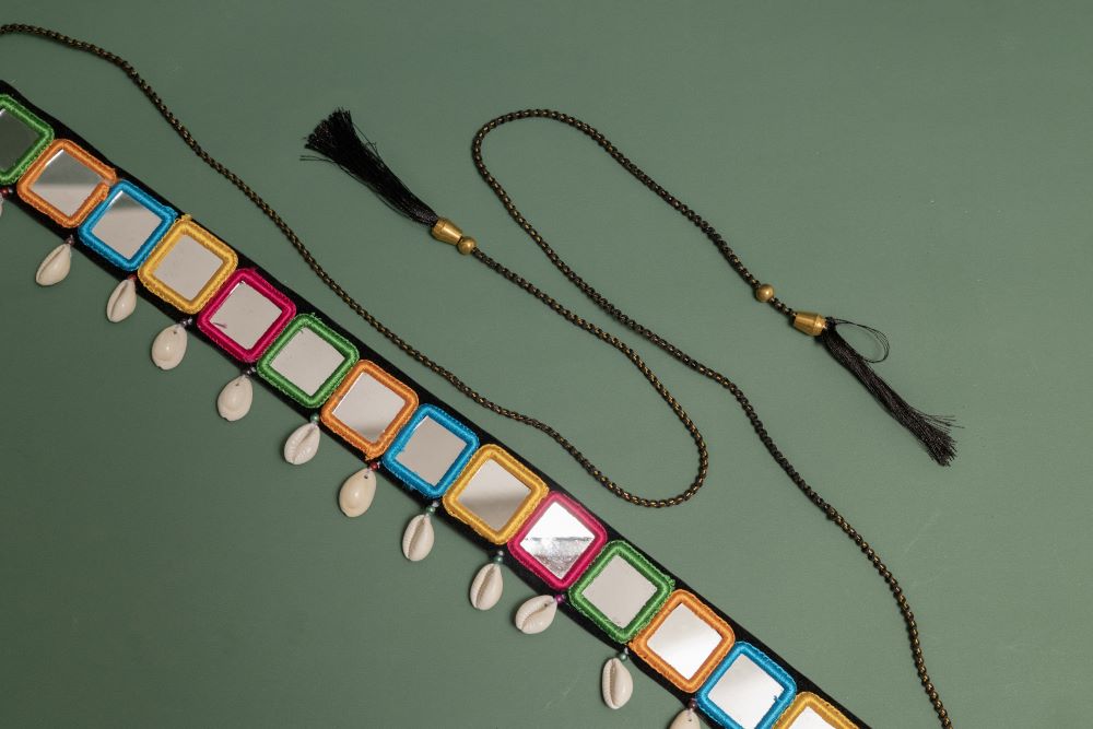 Colorful Mirror Fabric Kodi Belt (Cowrie Shell Belt)