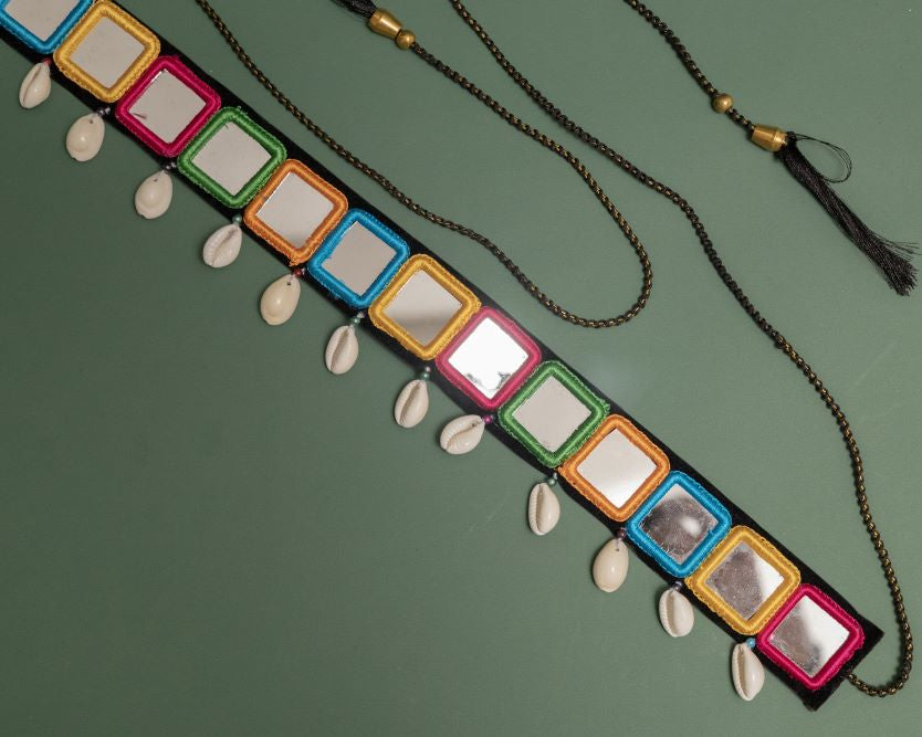 Colorful Mirror Fabric Kodi Belt (Cowrie Shell Belt)