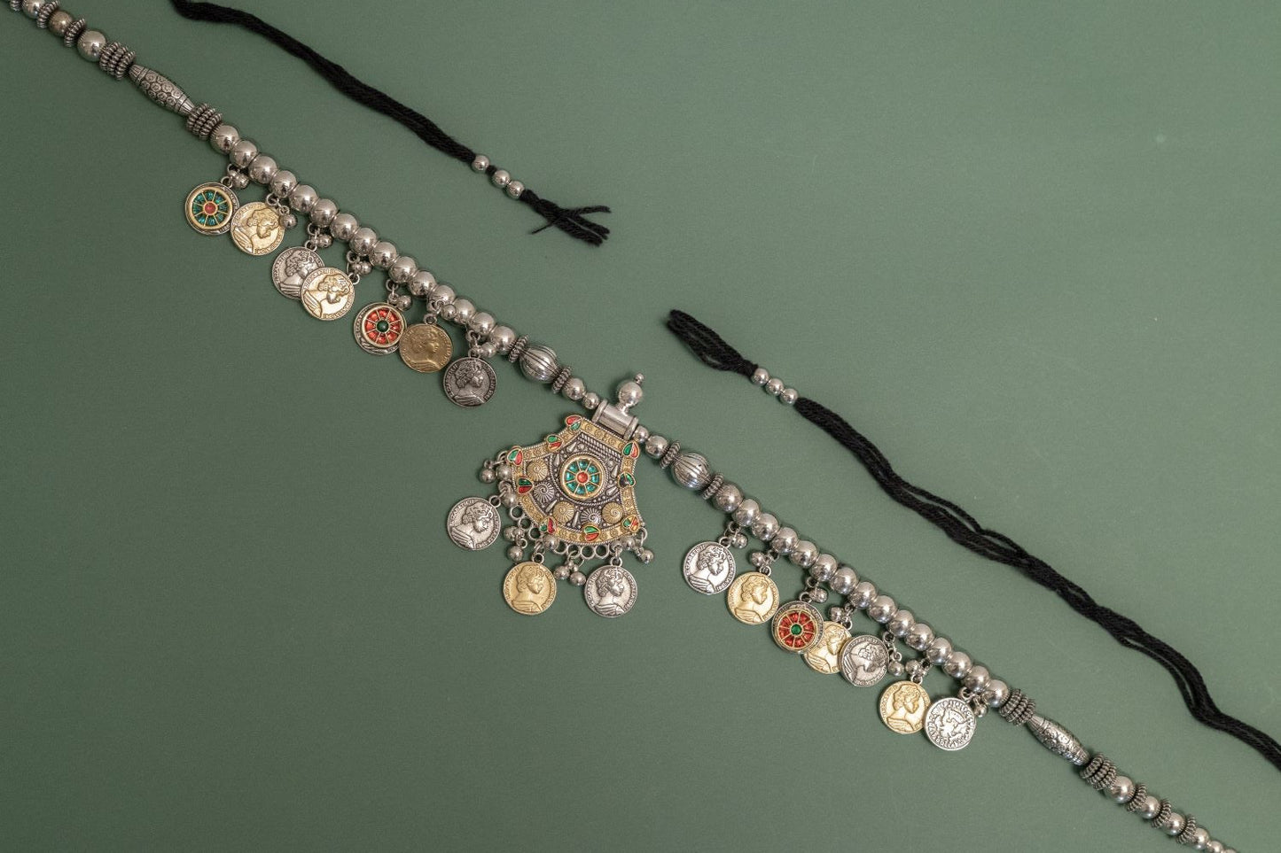 Oxodise Two Tone Belt with Fan-Shaped Charm & Dangling Coins