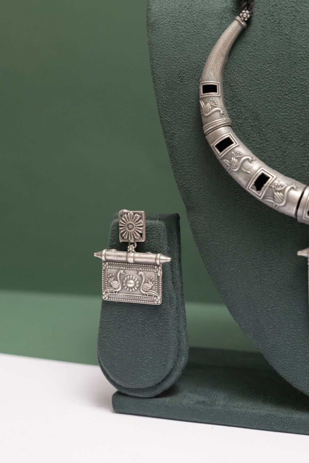 Silver Look-Alike Choker with Square Charm & Bird Design