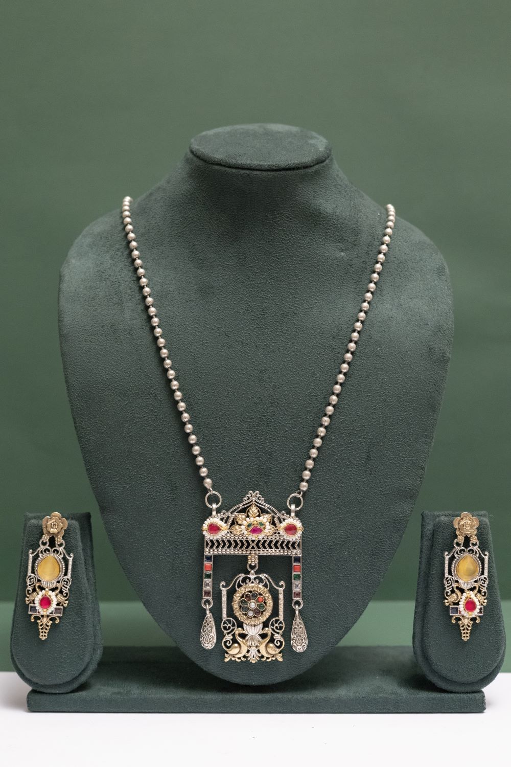Silver Look-Alike Ornate Regal Gemstone Pendant