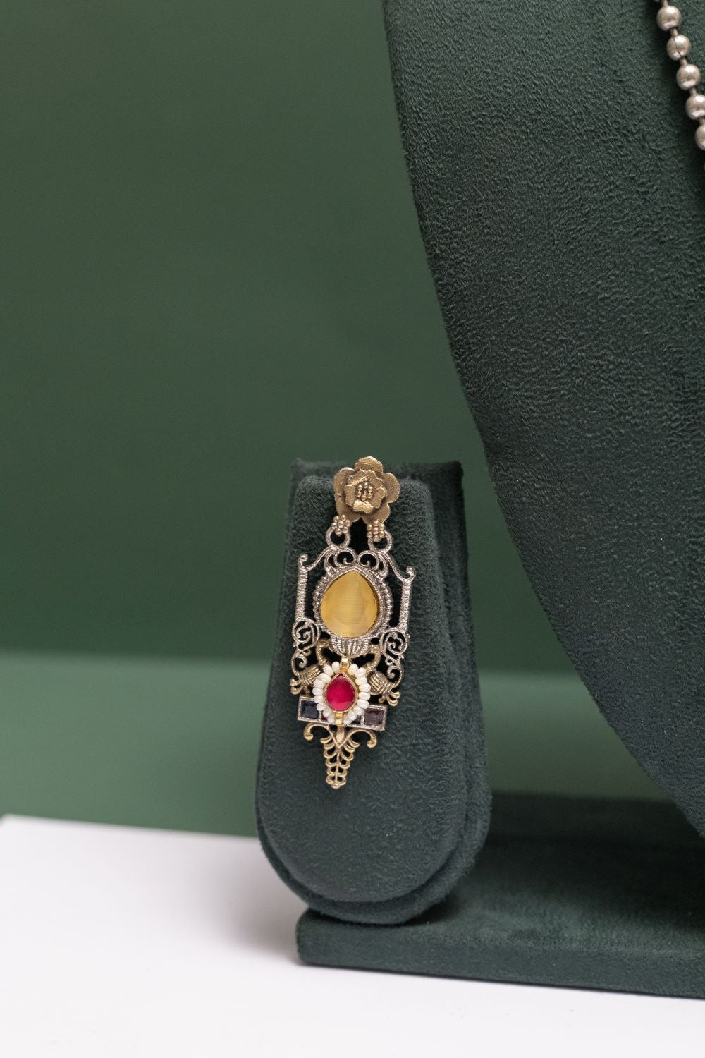 Silver Look-Alike Ornate Regal Gemstone Pendant