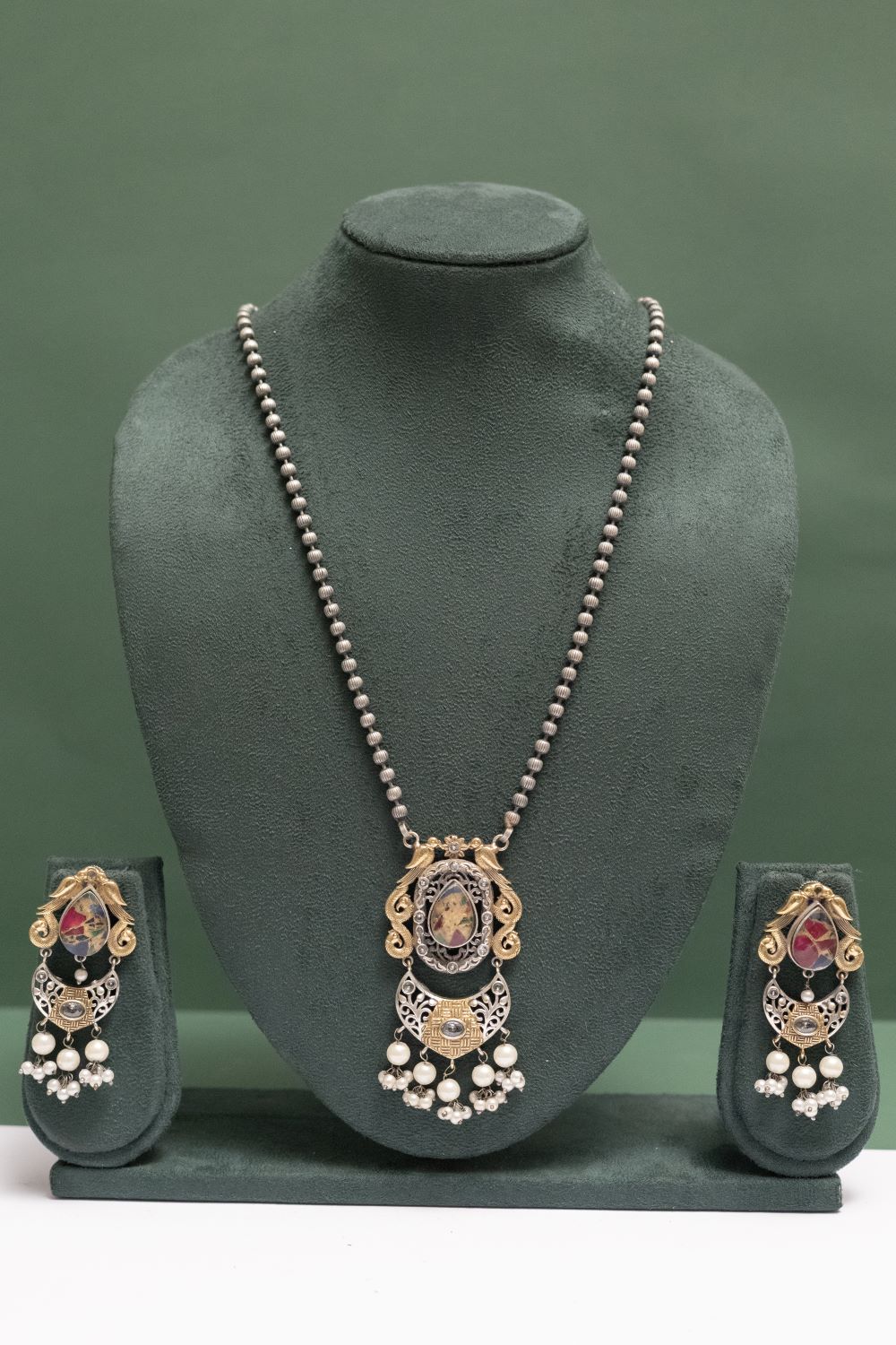 Silver Look-Alike Two Tone Antique Pearl Pendant