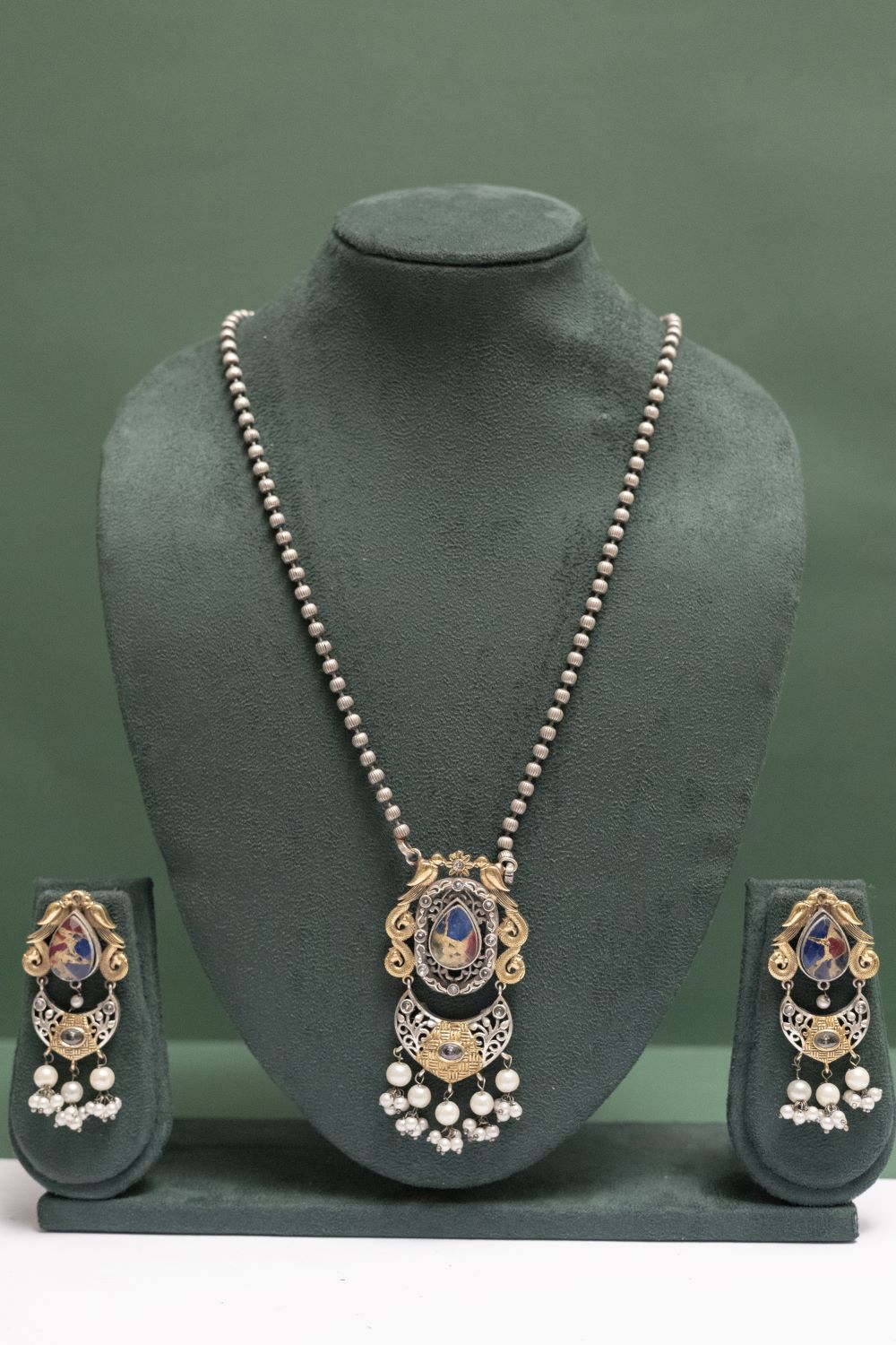 Silver Look-Alike Two Tone Antique Pearl Pendant