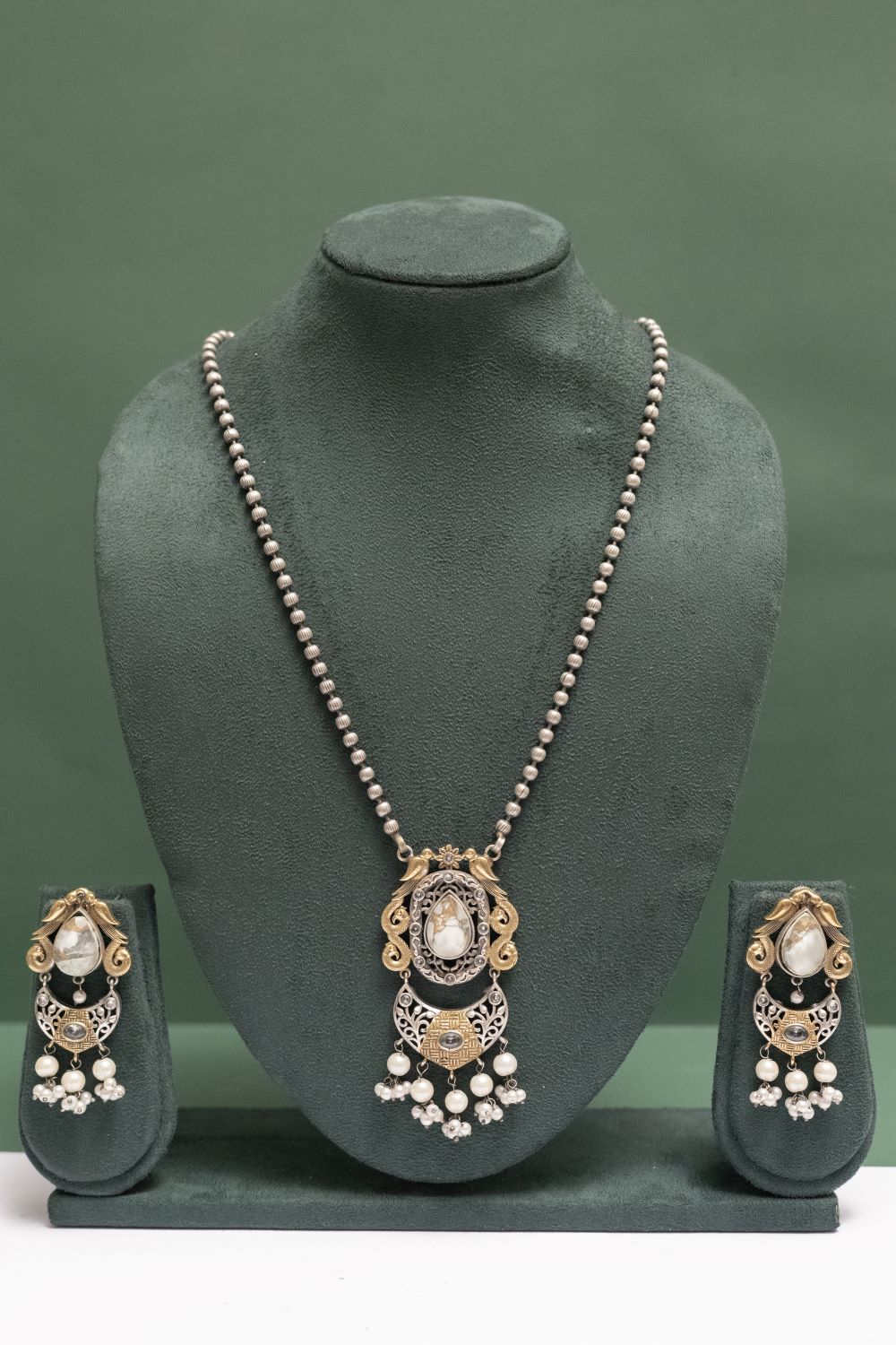 Silver Look-Alike Two Tone Antique Pearl Pendant