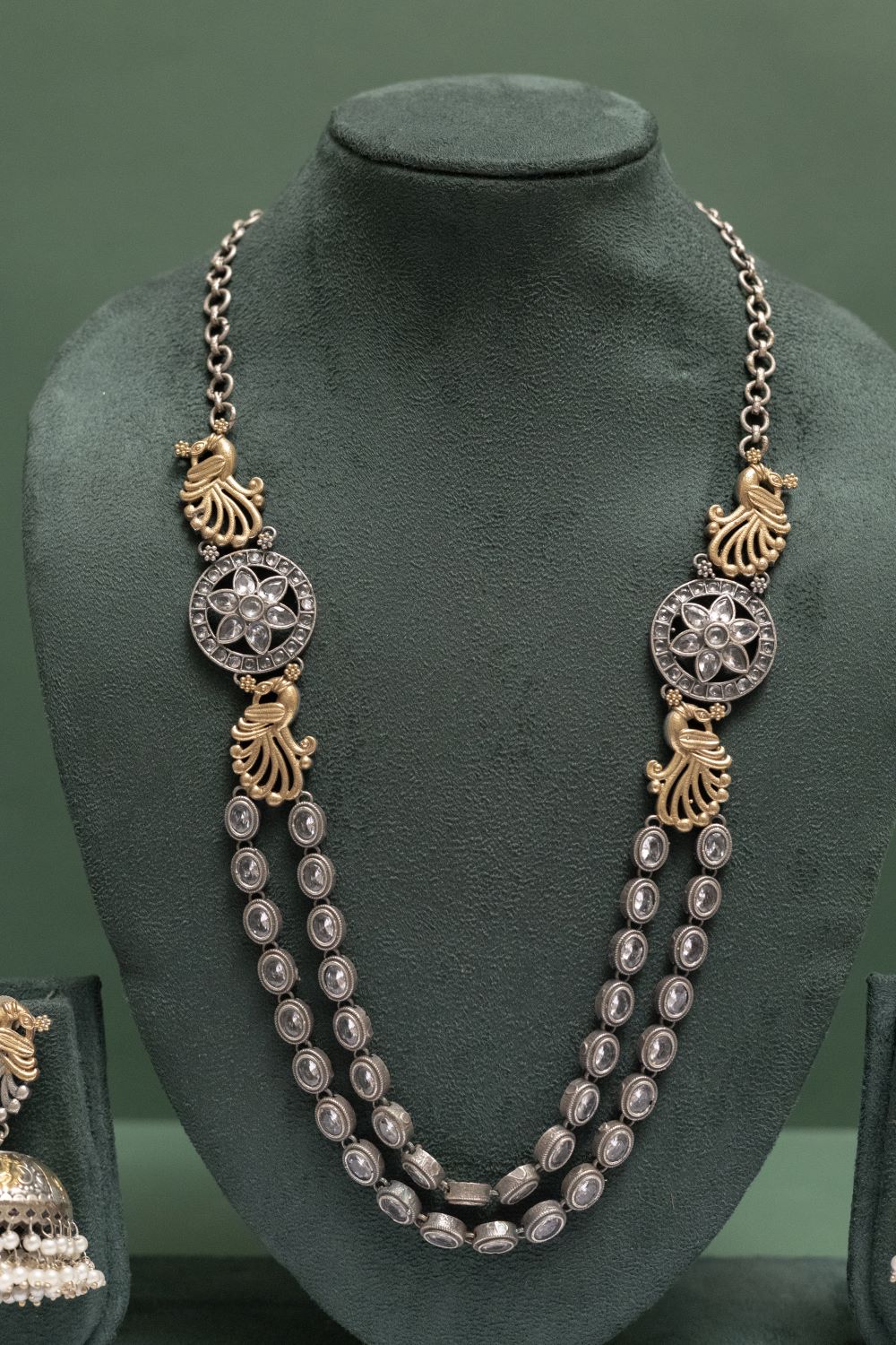 Silver Look-Alike Two Tone Peacock Necklace