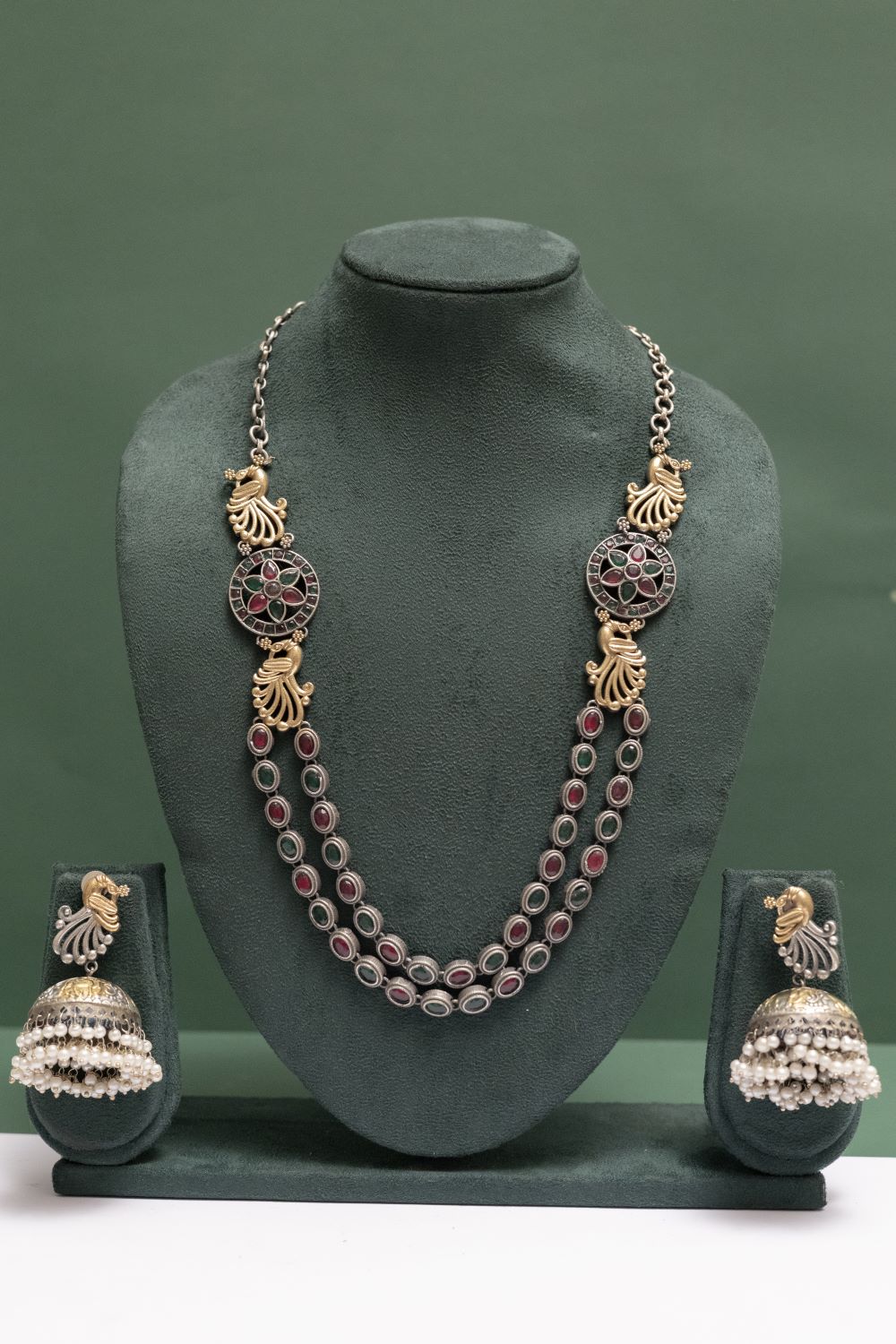 Silver Look-Alike Two Tone Peacock Necklace