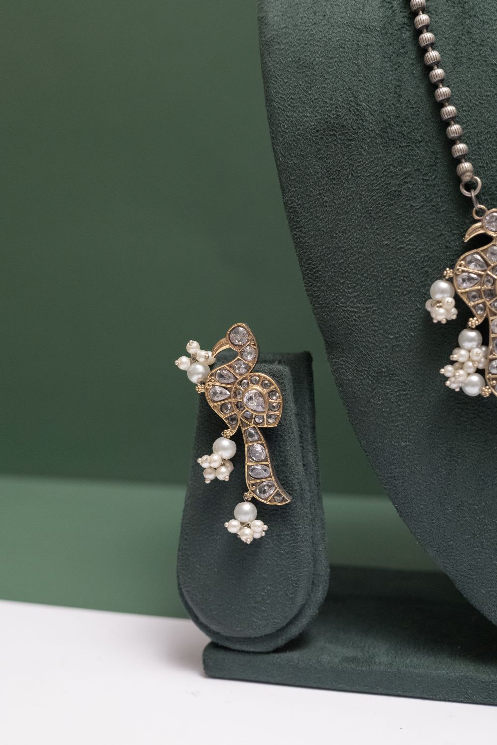 Silver Look-Alike Chain Pendant with Twin Peacock Charm