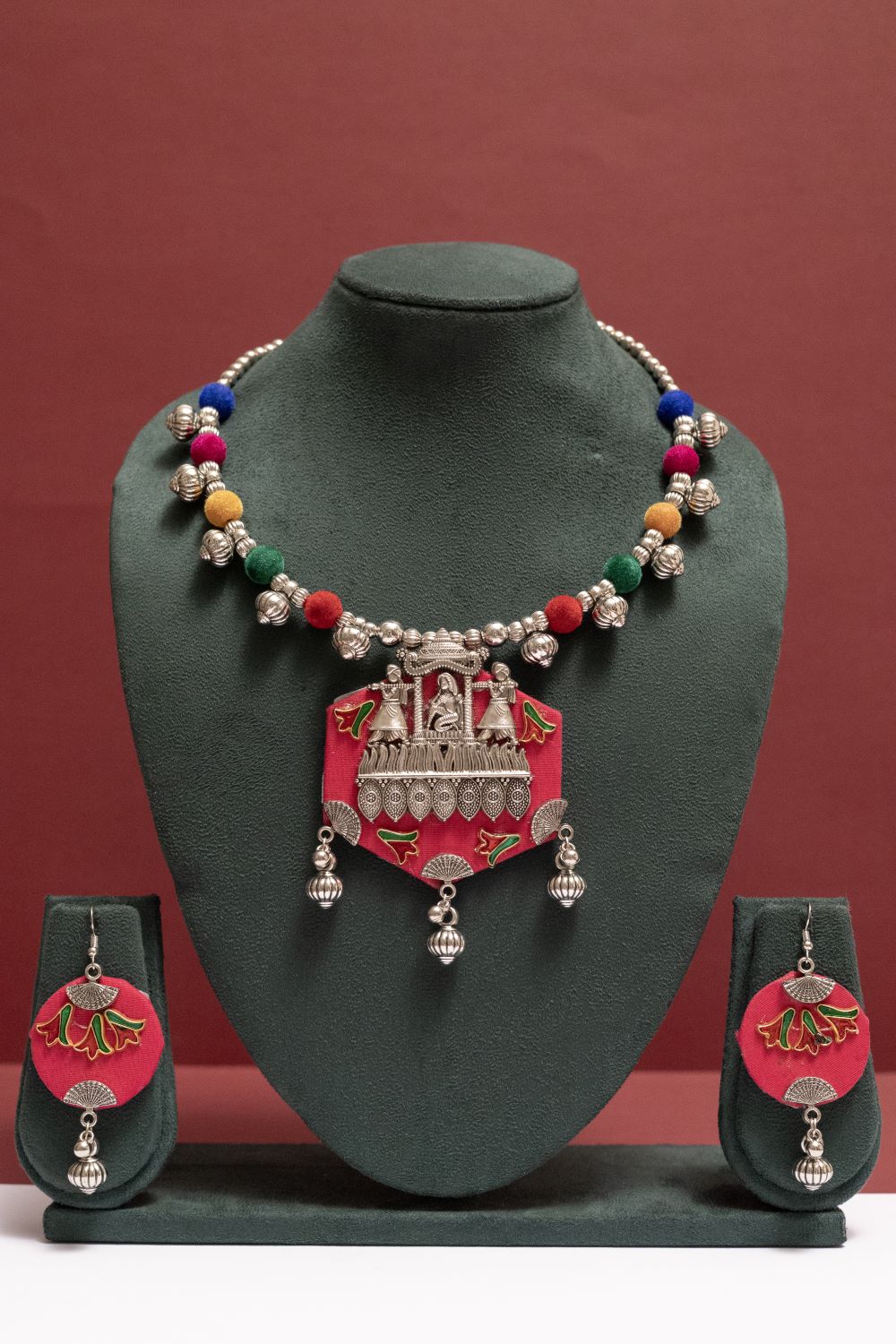 Fabric Palanquin Necklace with Mace Drop