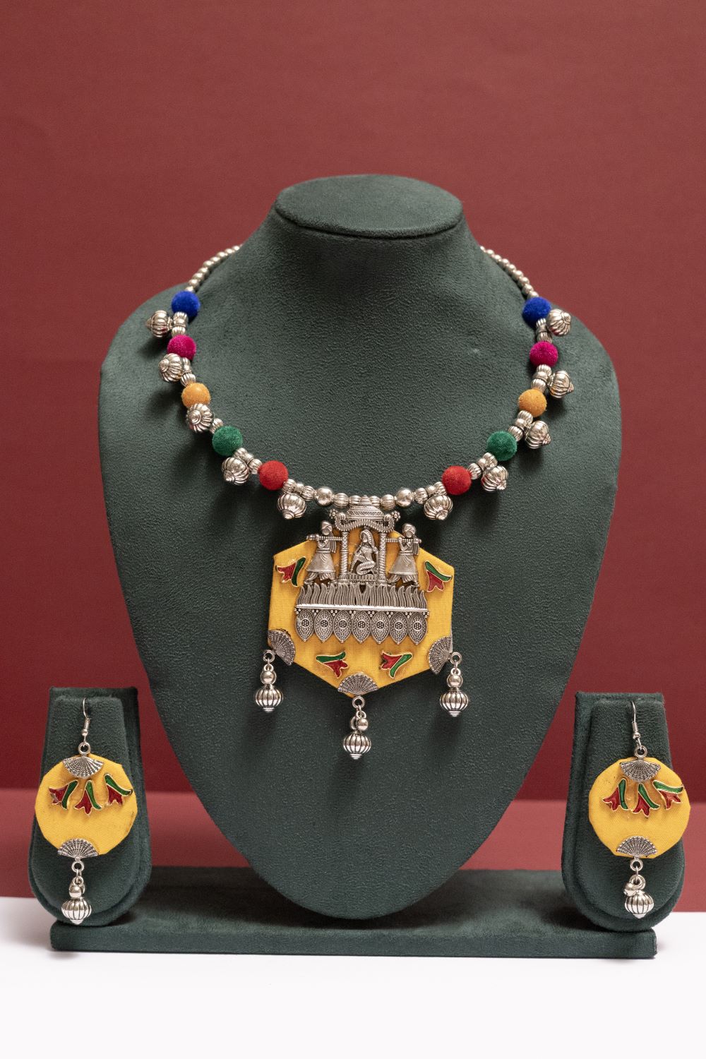 Fabric Palanquin Necklace with Mace Drop