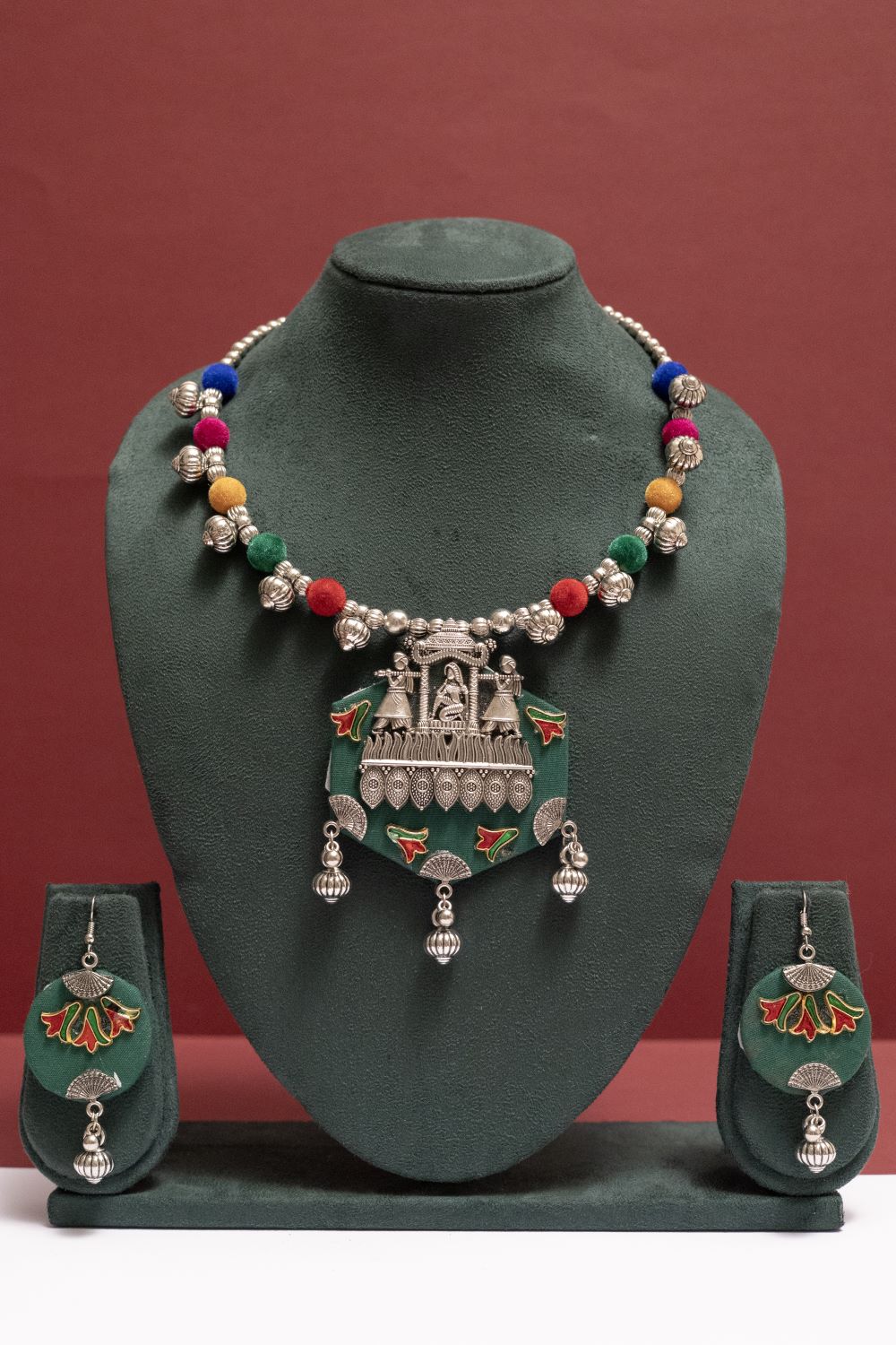 Fabric Palanquin Necklace with Mace Drop