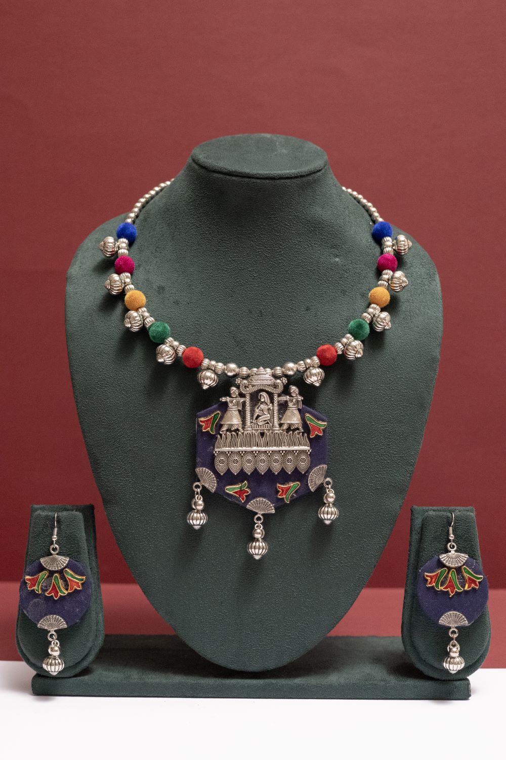 Fabric Palanquin Necklace with Mace Drop