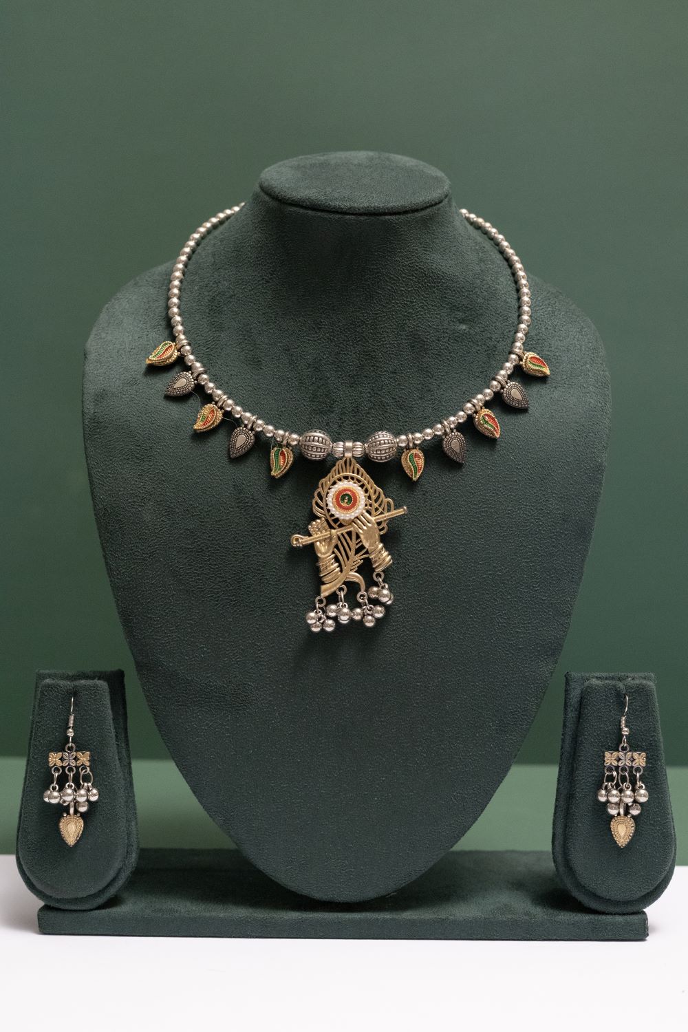 Flute of Krishna Dual-Tone Pendant Jewelry Set