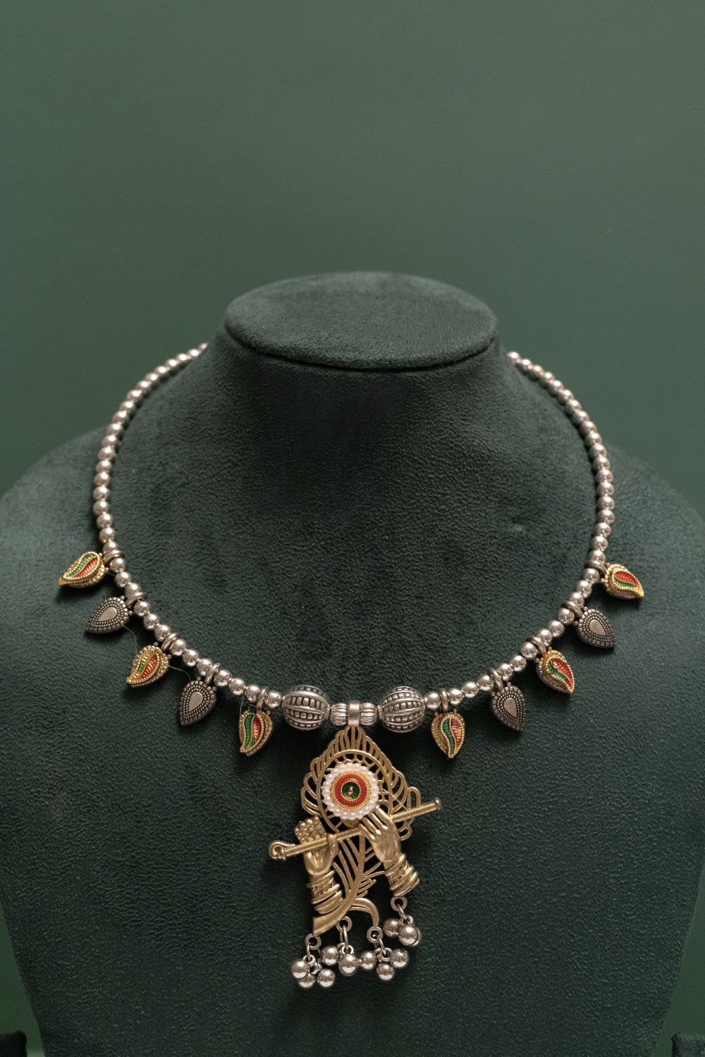 Flute of Krishna Dual-Tone Pendant Jewelry Set