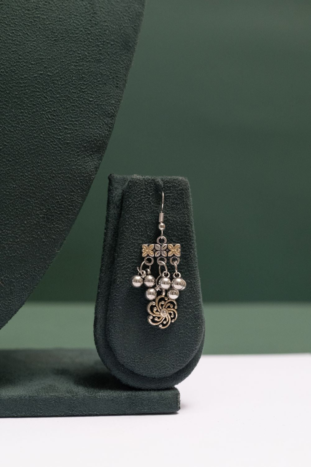 Oxodise Two Tone Triangle Floral Necklace With Hanging Beads