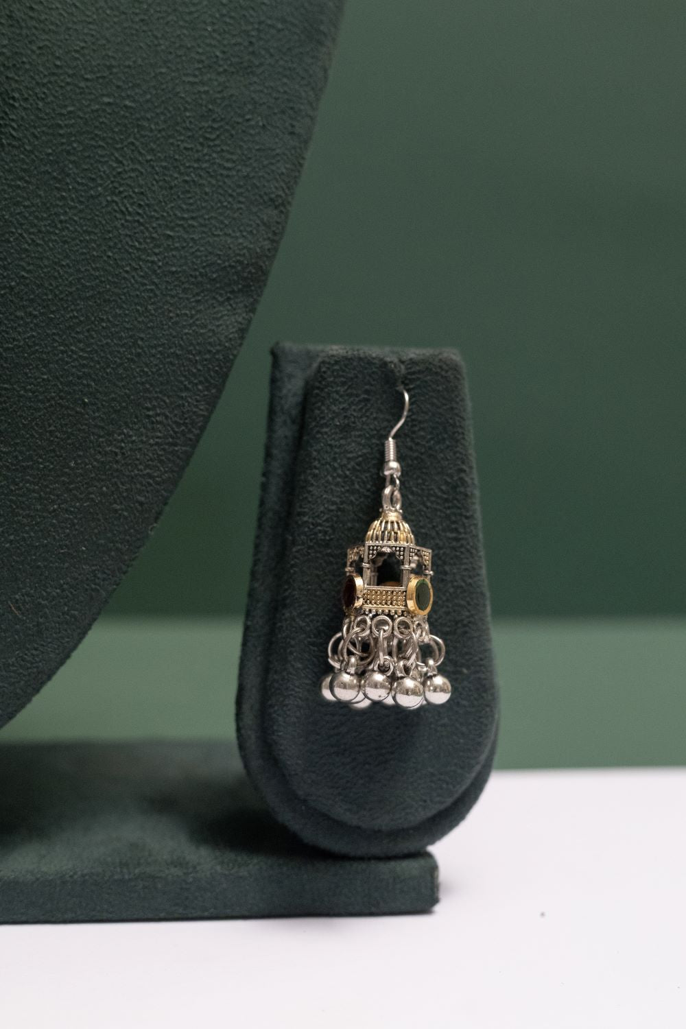 Oxodise Two Tone Twin Peacock Pendant Necklace with Jhumkas