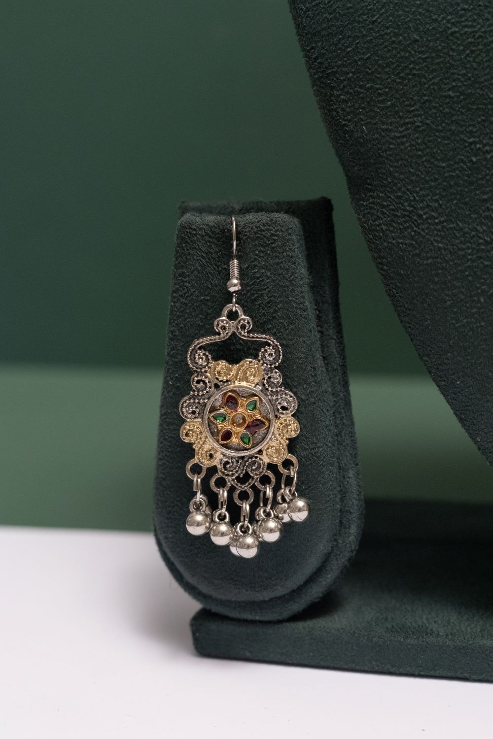 Oxodise Two Tone Mandala Necklace with Round Charm & Bells