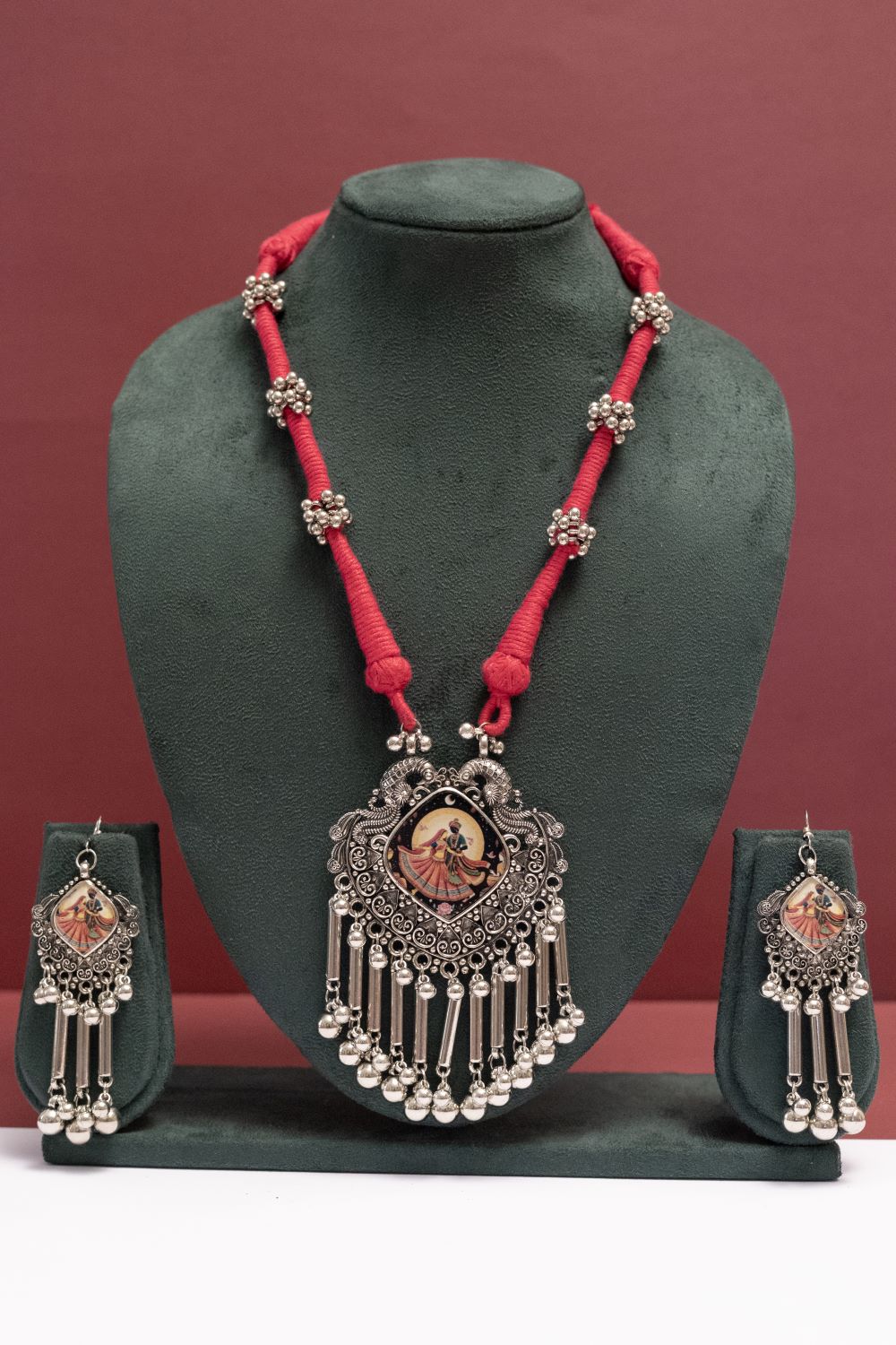 Oxodise Radha-Krishna Pendant Necklace with Beaded Tassel