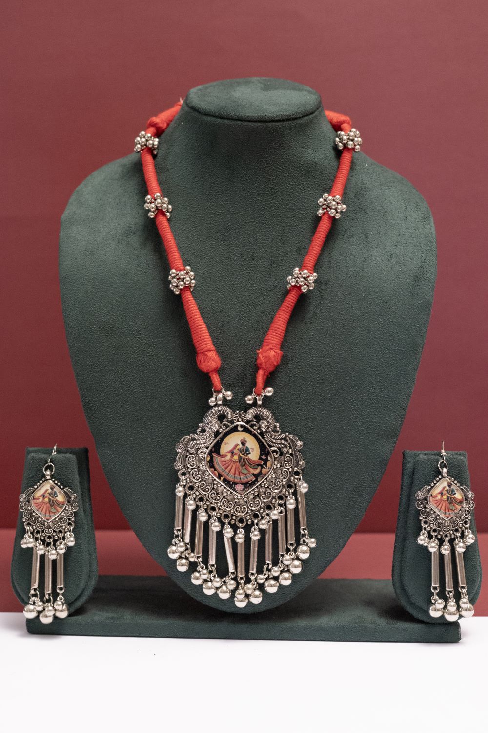 Oxodise Radha-Krishna Pendant Necklace with Beaded Tassel